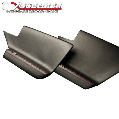 PVCブラックレザーxダブルステッチ(ステッチ:レッドステッチ)