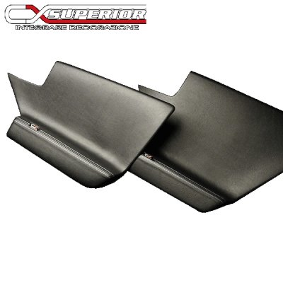 PVCブラックレザーxダブルステッチ(ステッチ:シルバーステッチ)